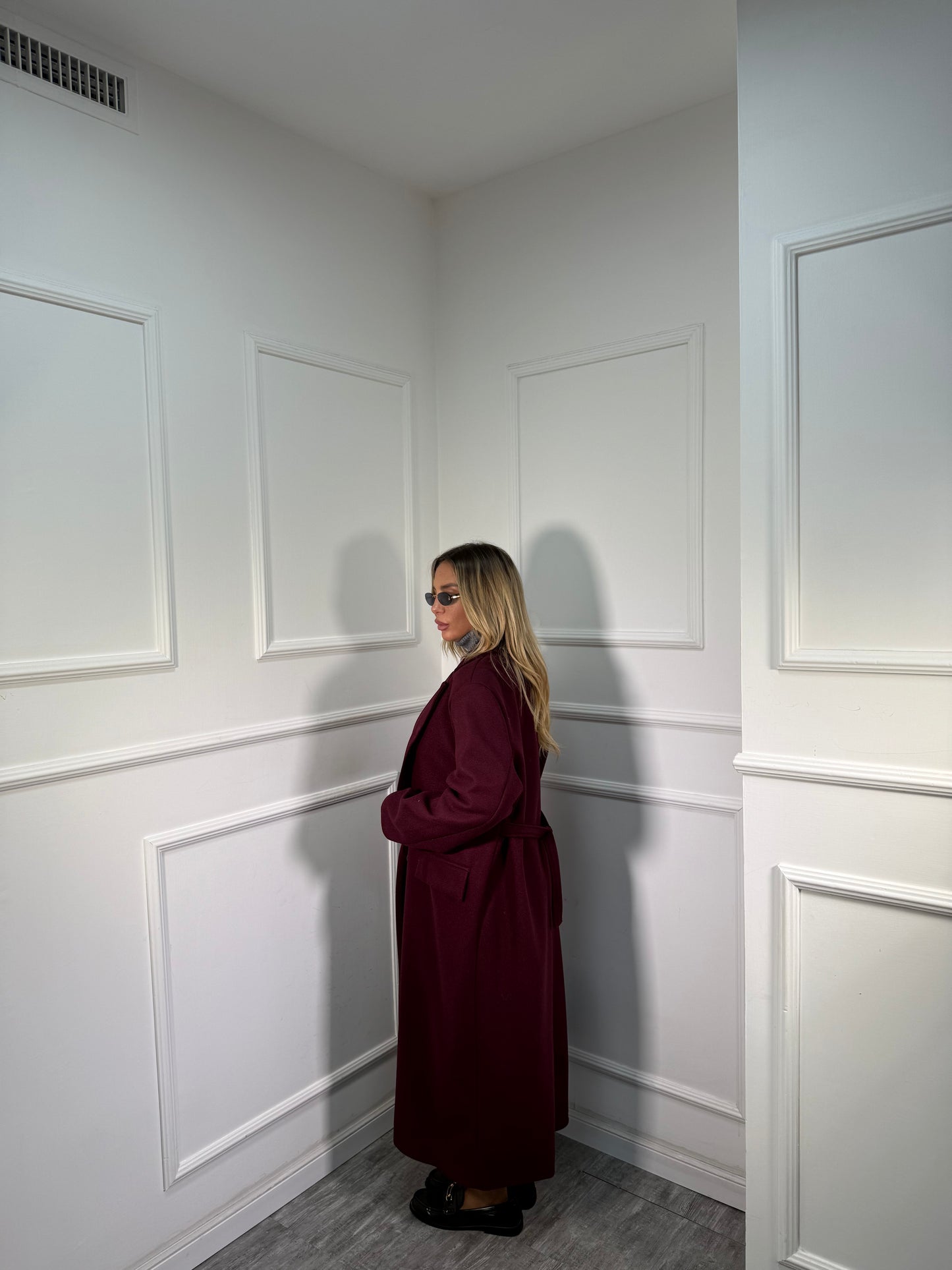 Cappotto doppiopetto con cinturino sul retro Broadway bordeaux m11149