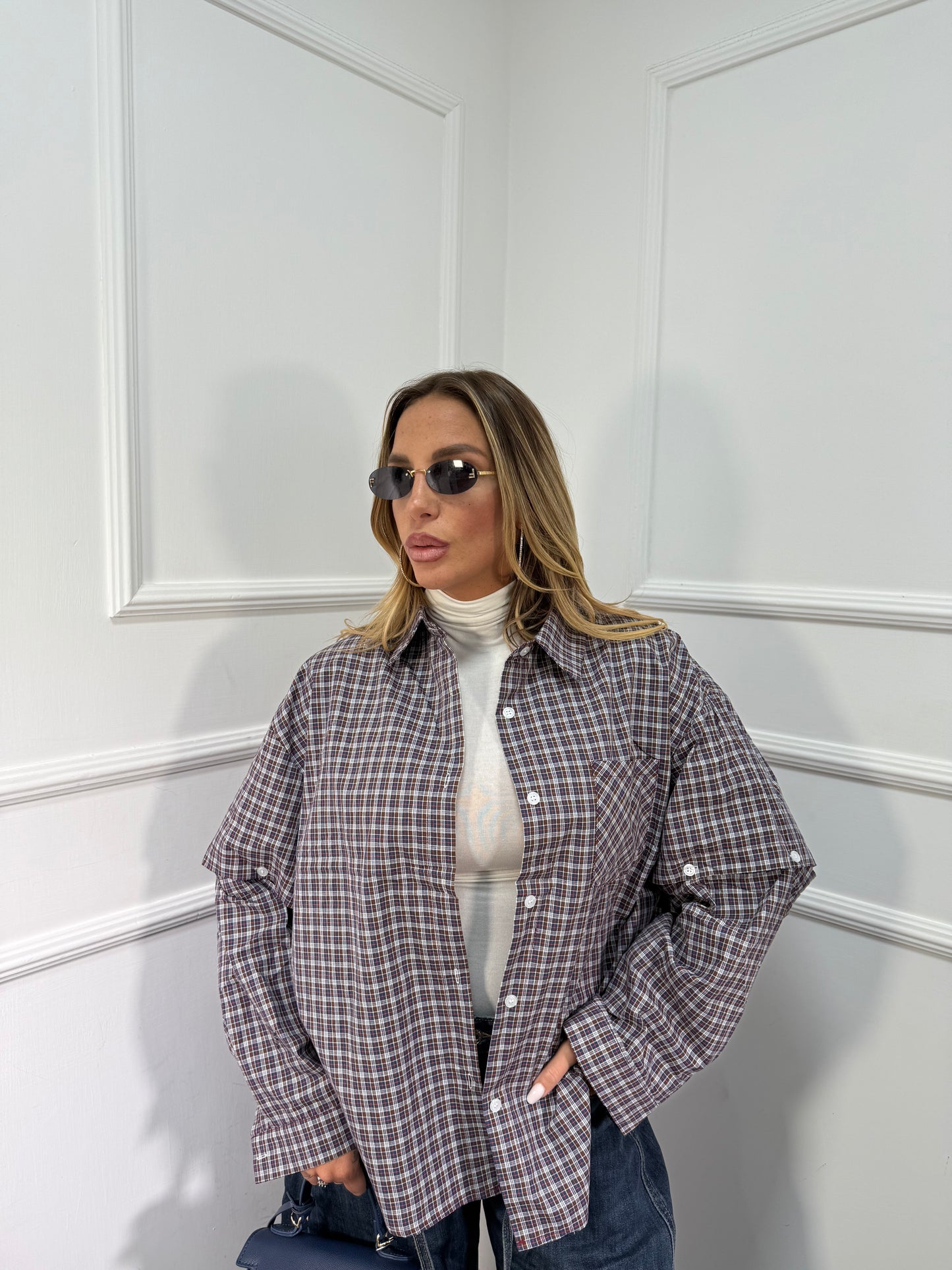 Camicia oversize con manicotti Vibes 2.0 blu/cacao mf2698