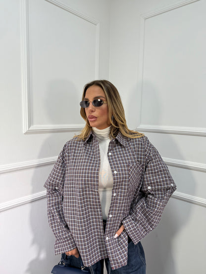Camicia oversize con manicotti Vibes 2.0 blu/cacao mf2698