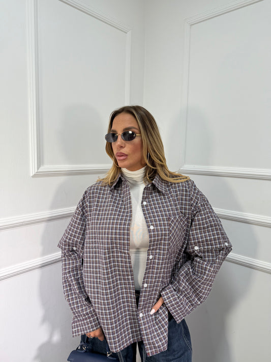 Camicia oversize con manicotti Vibes 2.0 blu/cacao mf2698