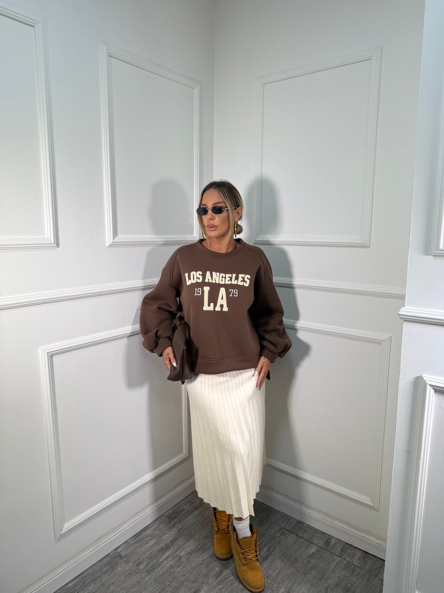 Longuette plissè in lana rasata panna zs8071