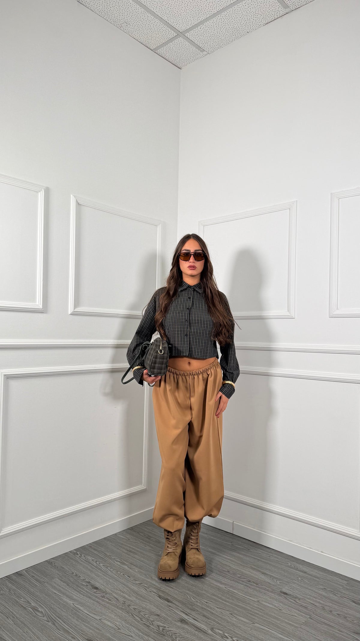 Pantaloni balloon con coulisse camel 22828
