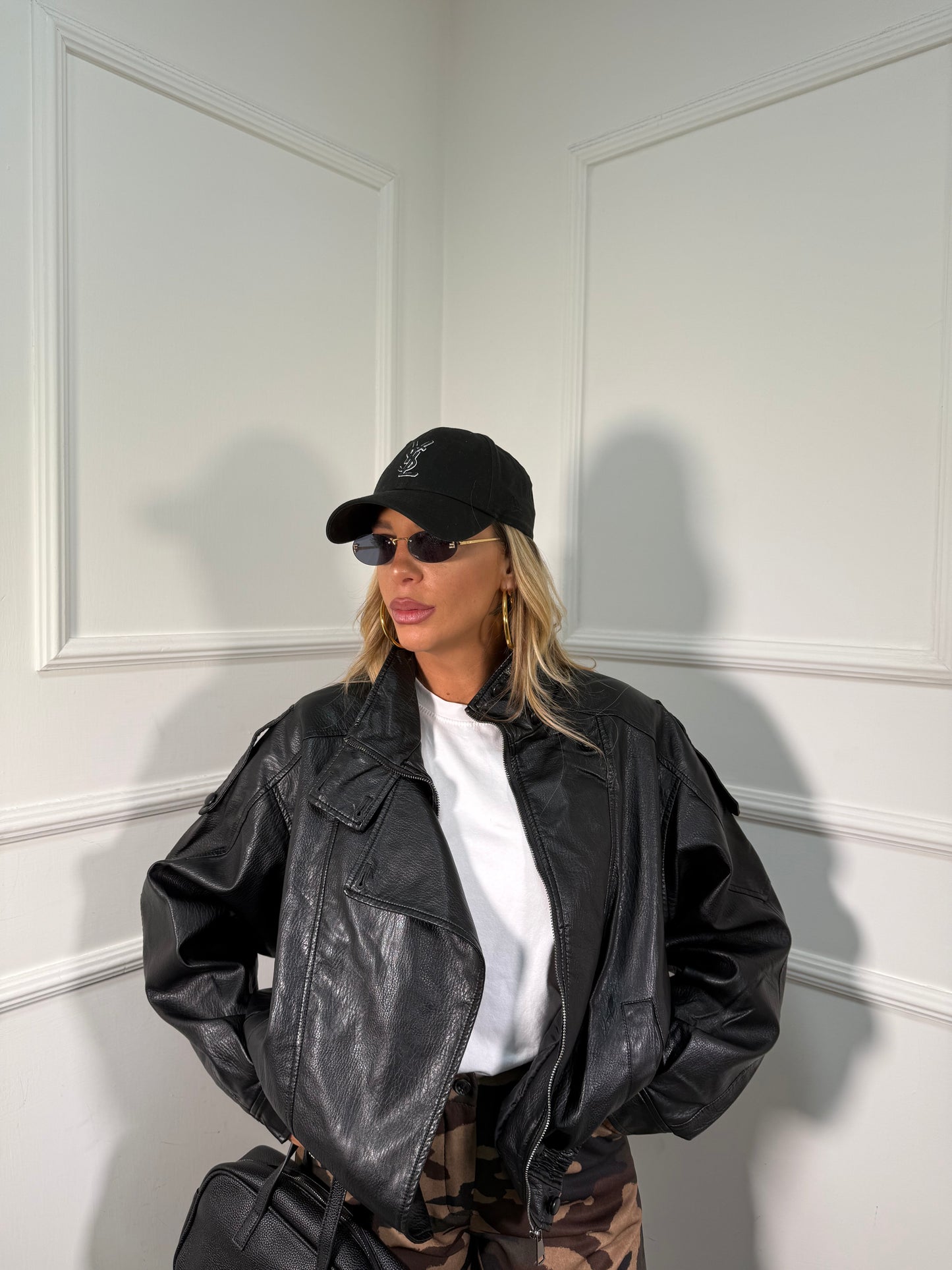 Giubbotto oversize ecopelle Carnaby nero har006