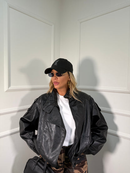 Giubbotto oversize ecopelle Carnaby nero har006