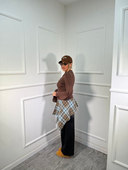 Jeans palazzo con camicia tartan premium quality