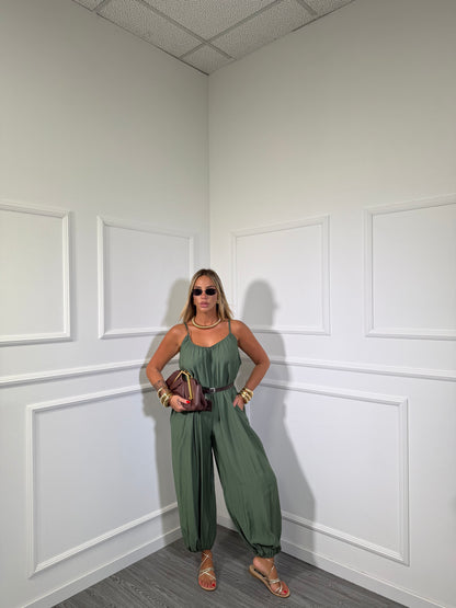 Jumpsuit a sacco in viscosa Belinda verde militare 5661