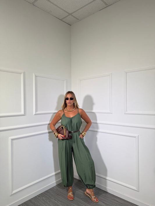 Jumpsuit a sacco in viscosa Belinda verde militare 5661