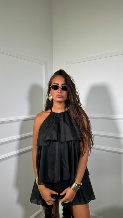 Abito corto con voilant in chiffon Holiday nero 66935