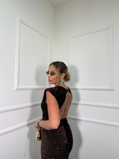 Abito midi in velluto e paillettes Party cacao 26295