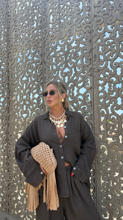 Coordinato in lino (curvy) Shaty cioccolato 268161
