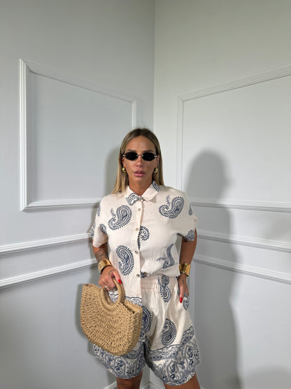 Coordinato in cotone con ricami beige jfq51