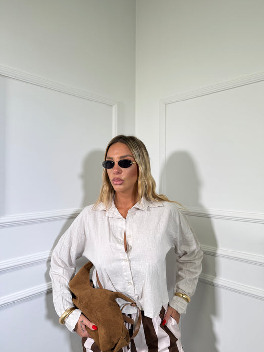Camicia crop misto lino Cotton sabbia 25727