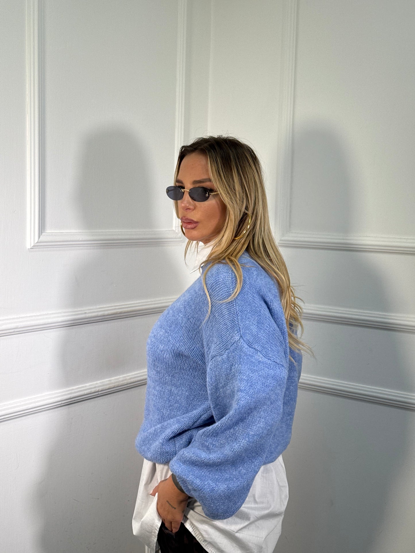 Pullover lana cotta Marshmallow azzurro a2412