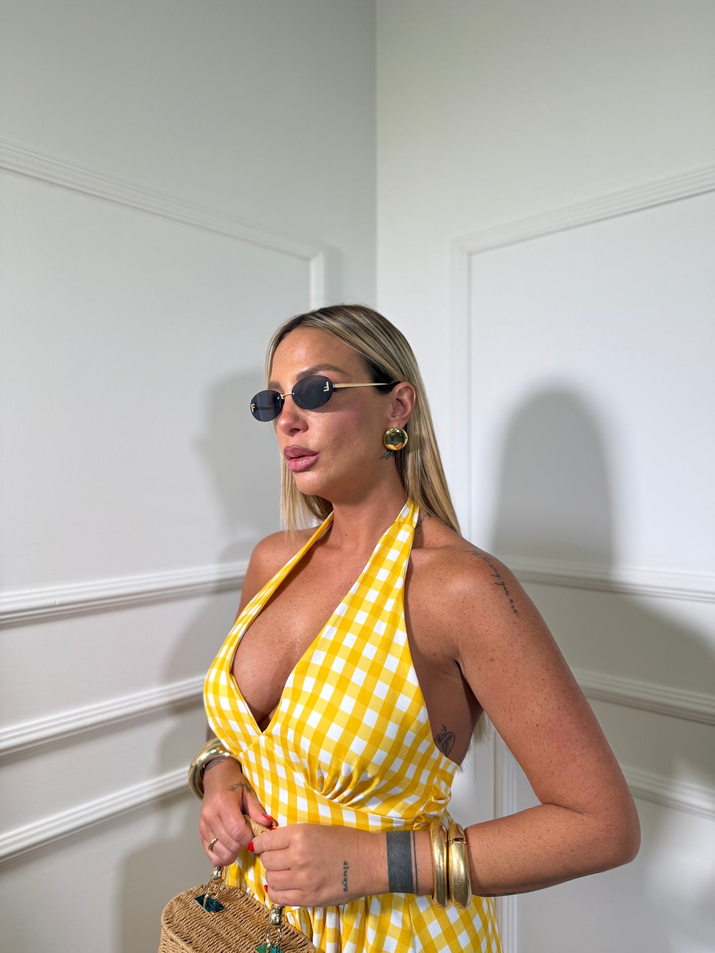 Abito midi a quadri Monroe giallo 27908