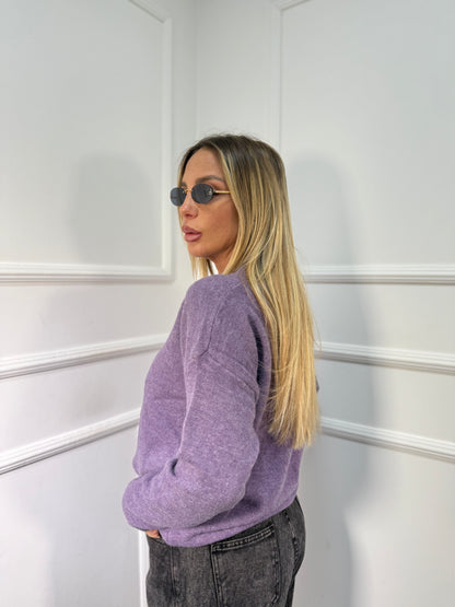 Pullover girocollo in misto lana viola 13