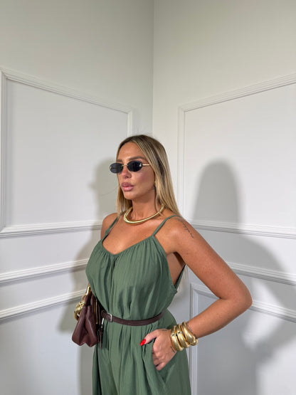 Jumpsuit a sacco in viscosa Belinda verde militare 5661
