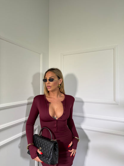 Chemisier midi in lycra con spalline bordeaux 1958
