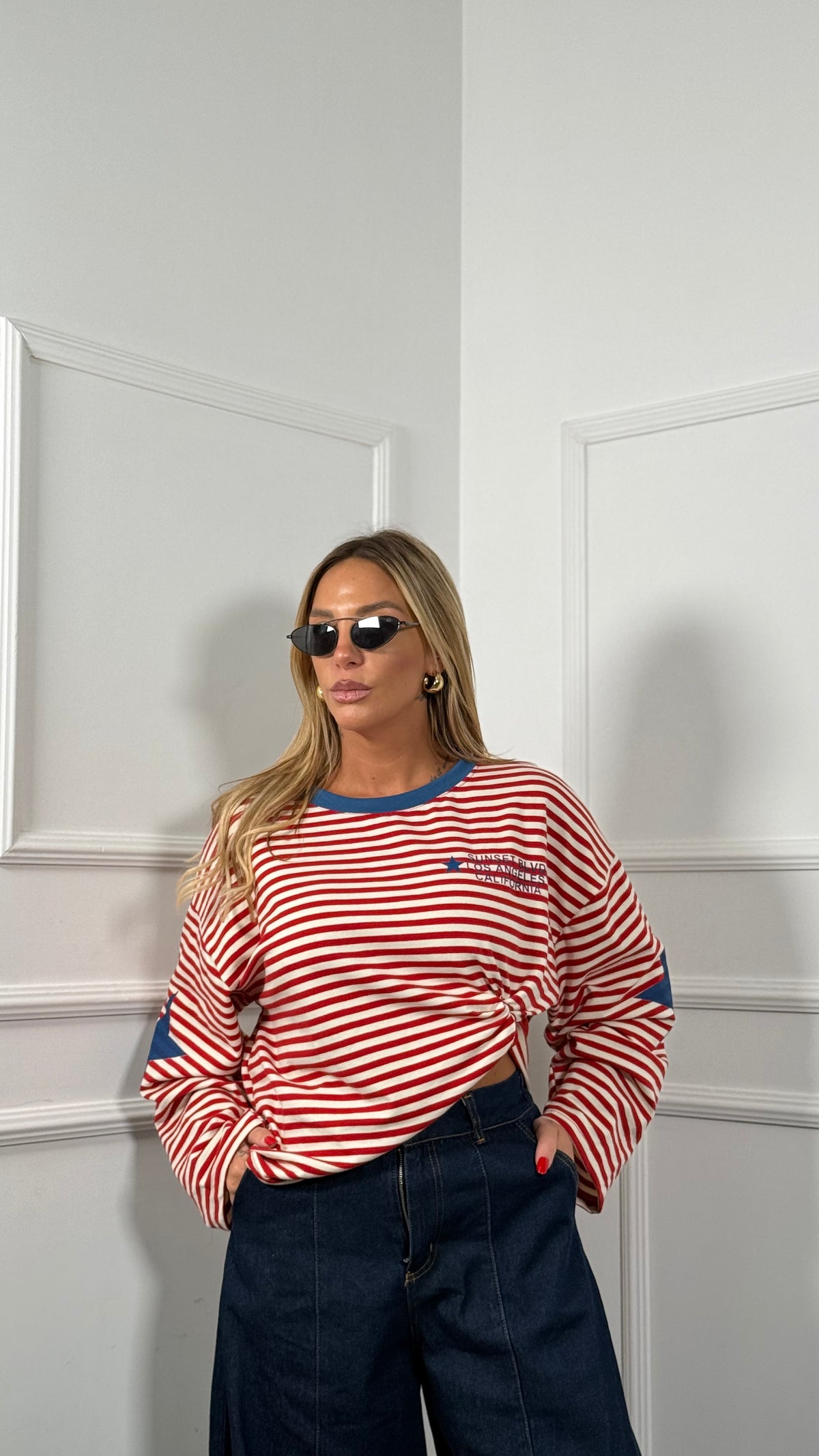 Shirt in cotone a righe Star rossa 23376