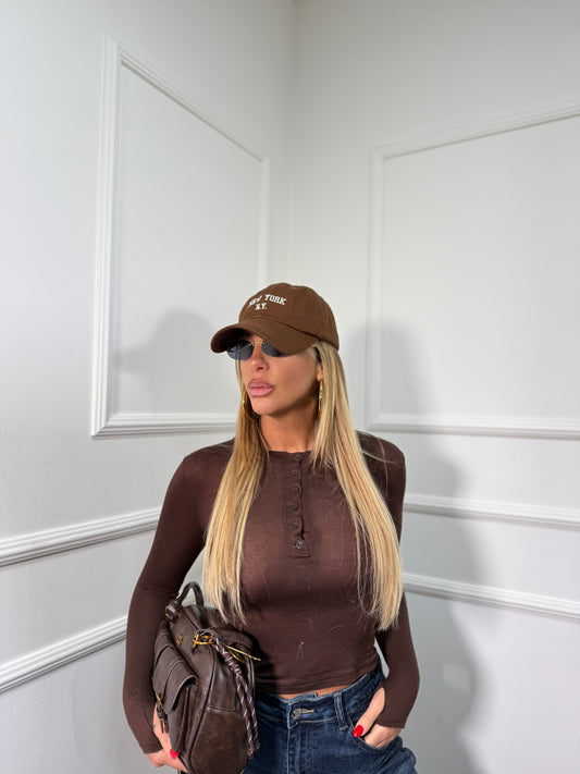 Shirt semi velata con bottoncini e manica a guanto Life cioccolato 25780