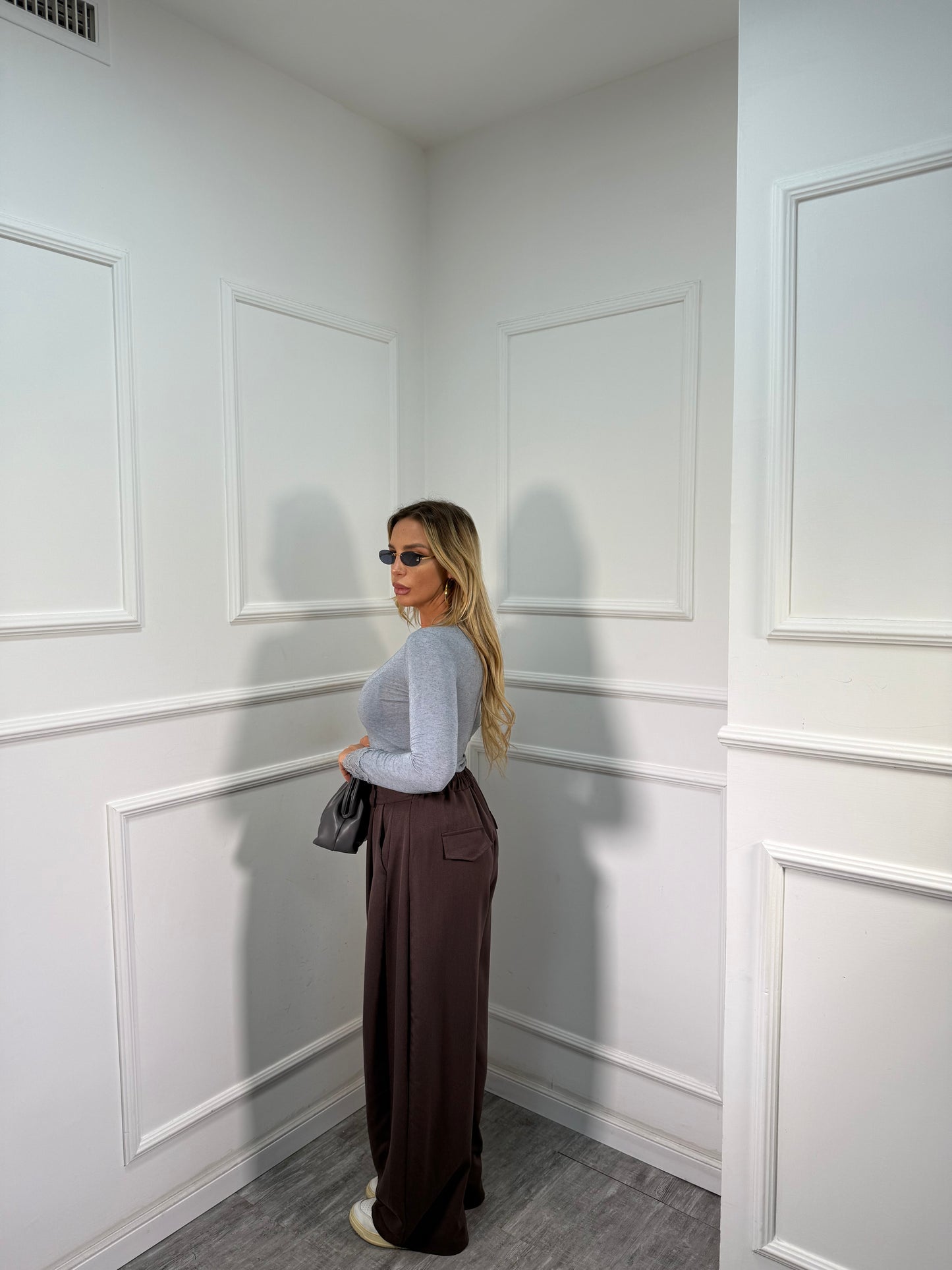 Pantaloni palazzo Jessy cacao my19655