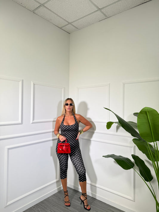 Jumpsuit in lycra Pinup pois nero 1276