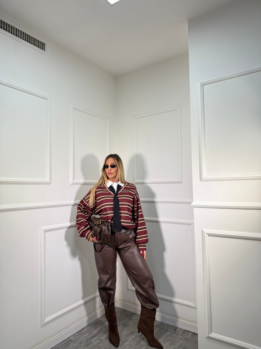 Pantaloni baggy ecopelle Sidney cacao