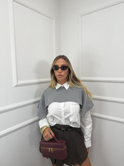 Camicia con mantellina in lana pettinata bianca/grigia by monique 7829