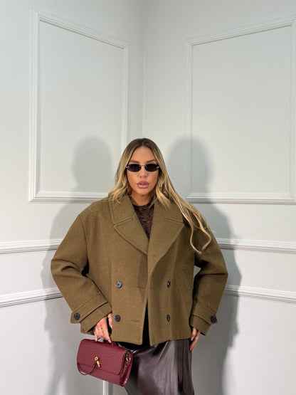 Cappotto crop oversize lana cotta verde kiwi ld3779 by lumina