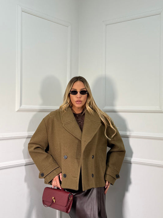 Cappotto crop oversize lana cotta verde kiwi ld3779 by lumina