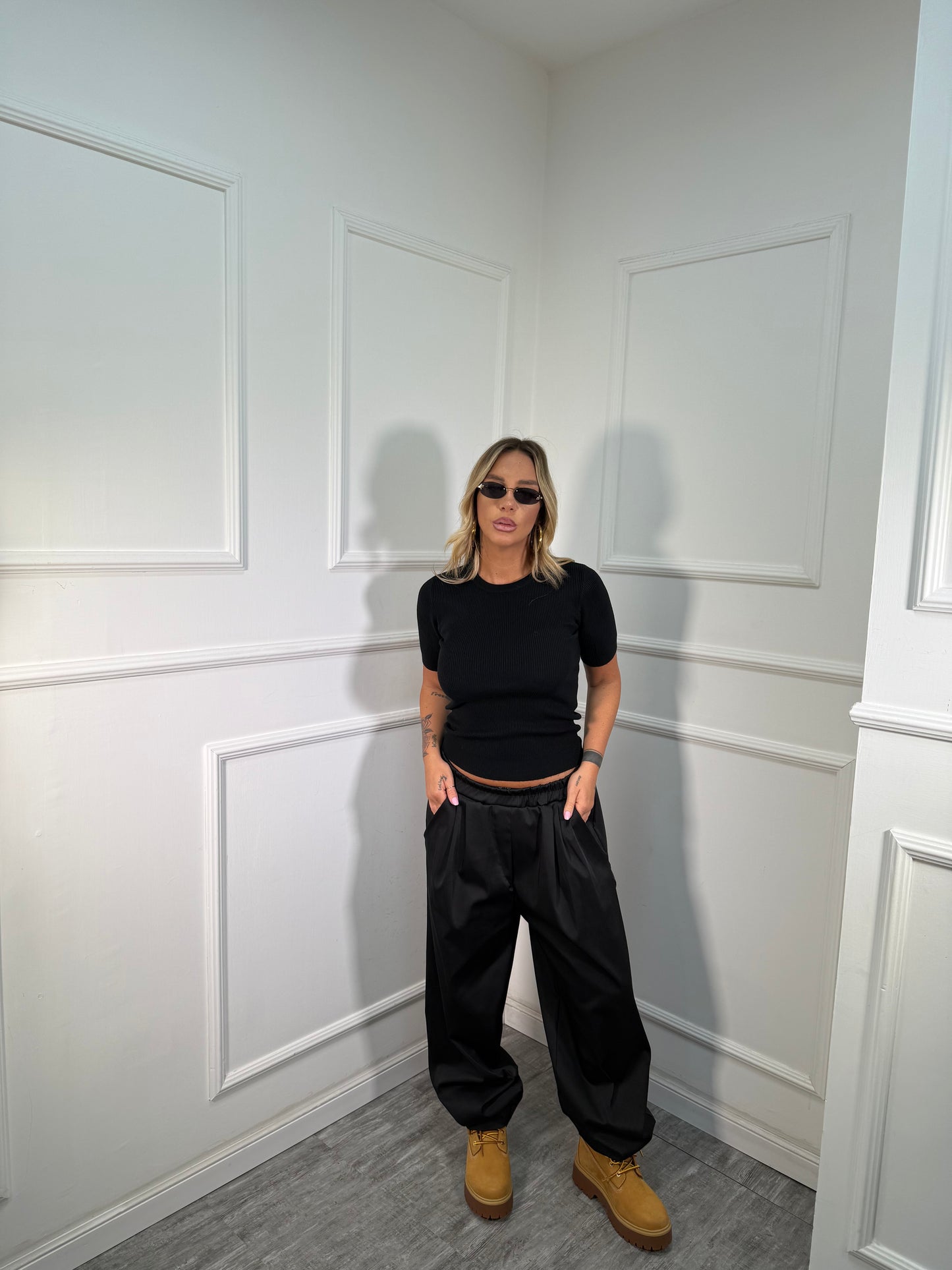 Pantaloni balloon tessuto tecnico nero 3738