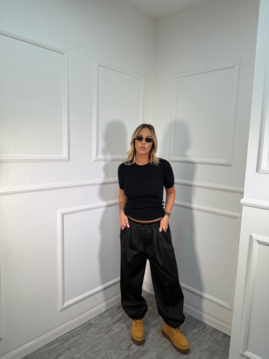 Pantaloni balloon tessuto tecnico nero 3738