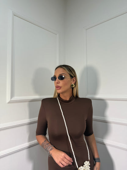 Abito midi in lycra con spalline cioccolato 27333