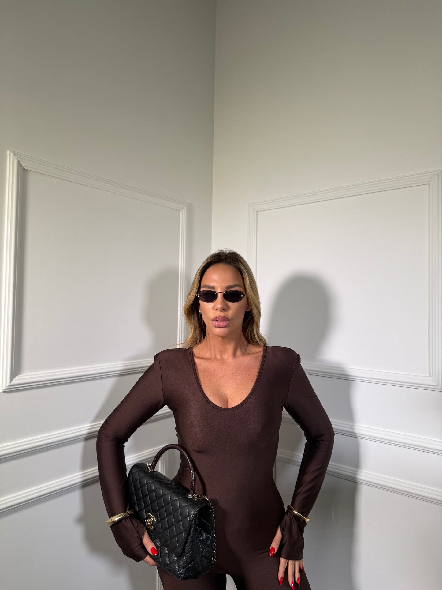 Jumpsuit in lycra con spalline Loren cioccolato 393