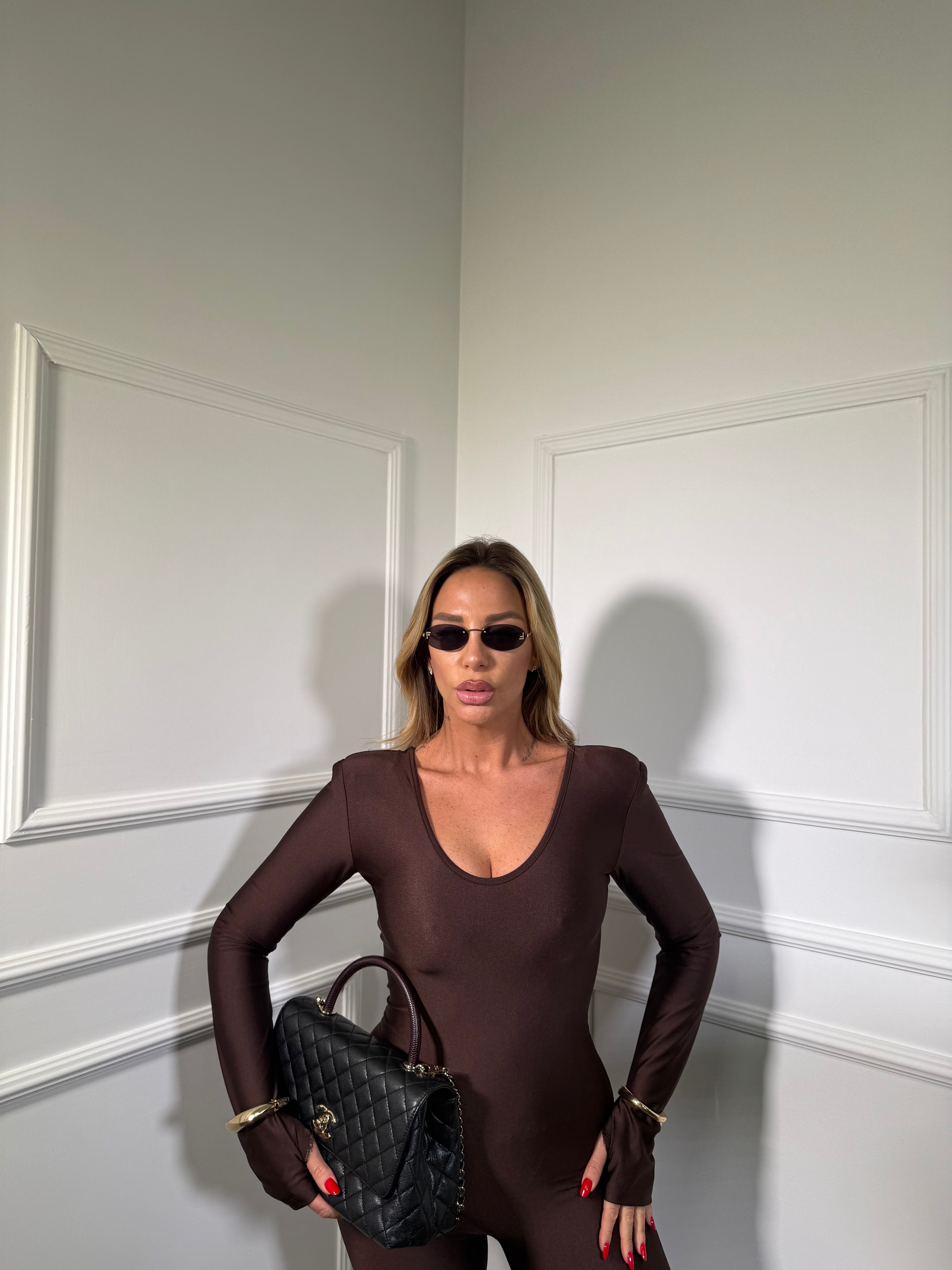 Jumpsuit in lycra con spalline Loren cioccolato 393