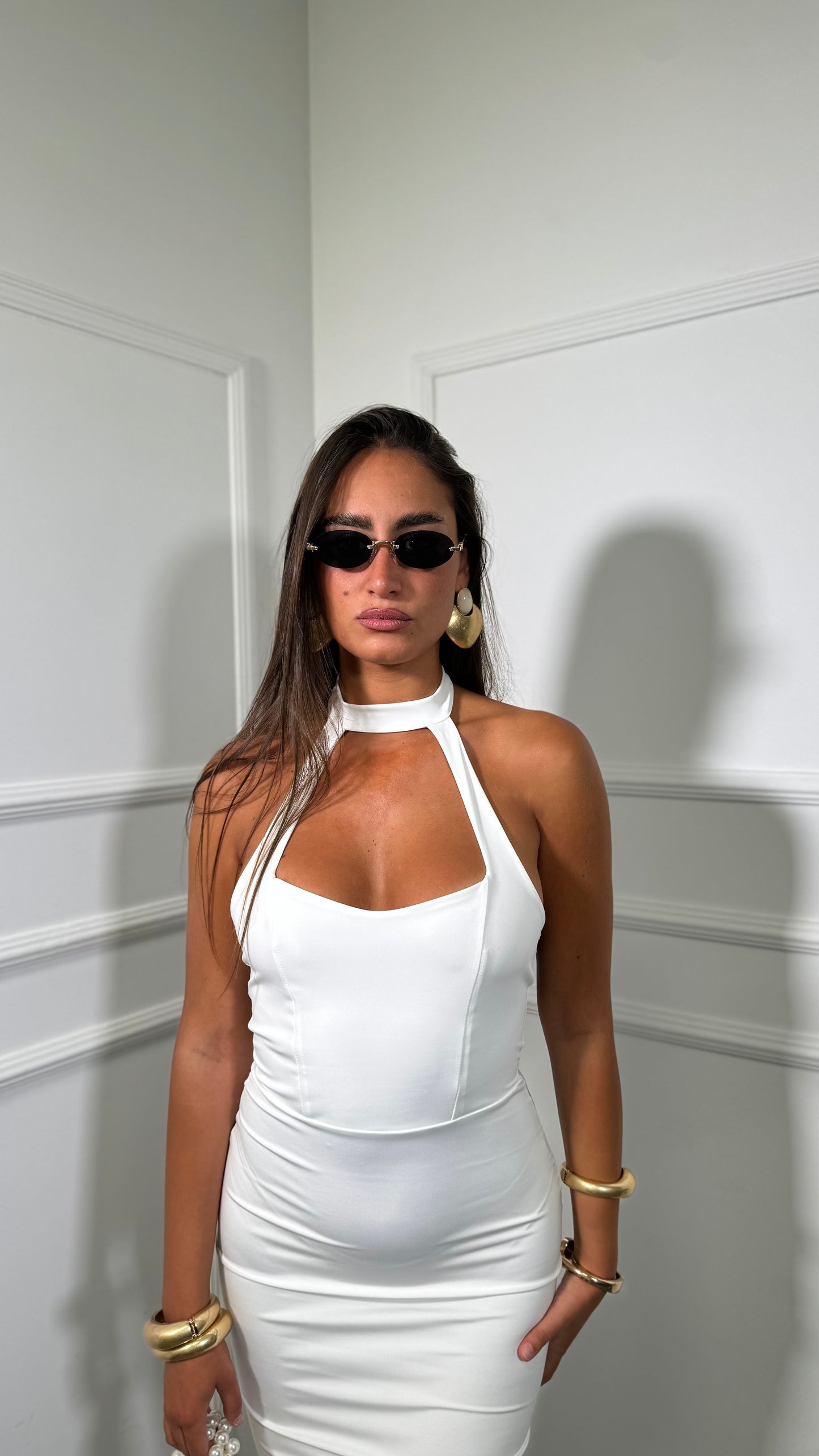 Abito midi in lycra chocker Silas bianco V-20454