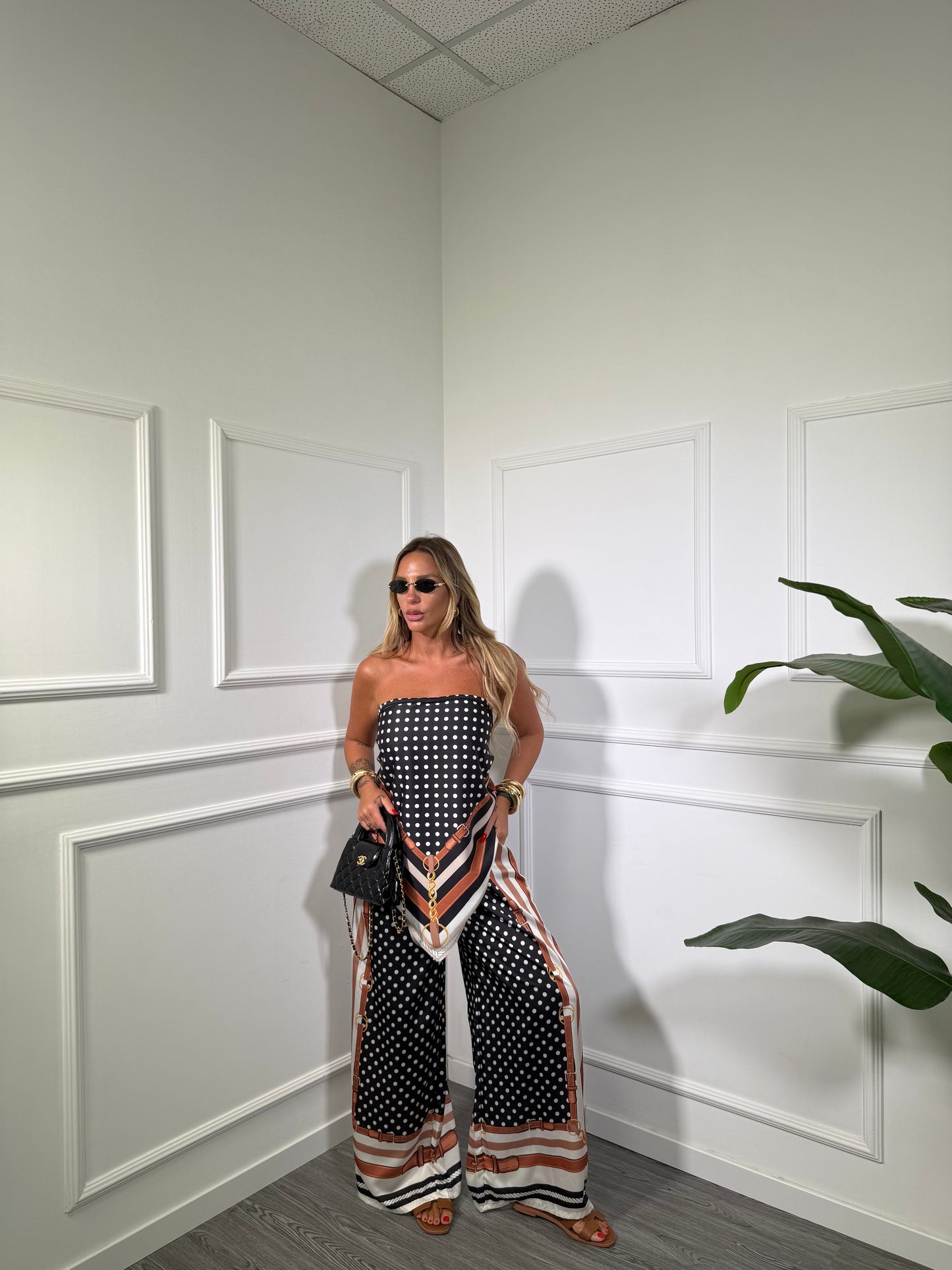 Coordinato in satin Pois nero 2833