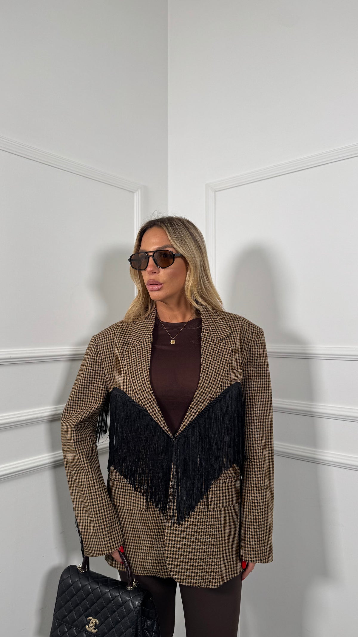 Blazer pied de poule con frange Marley by lumina
