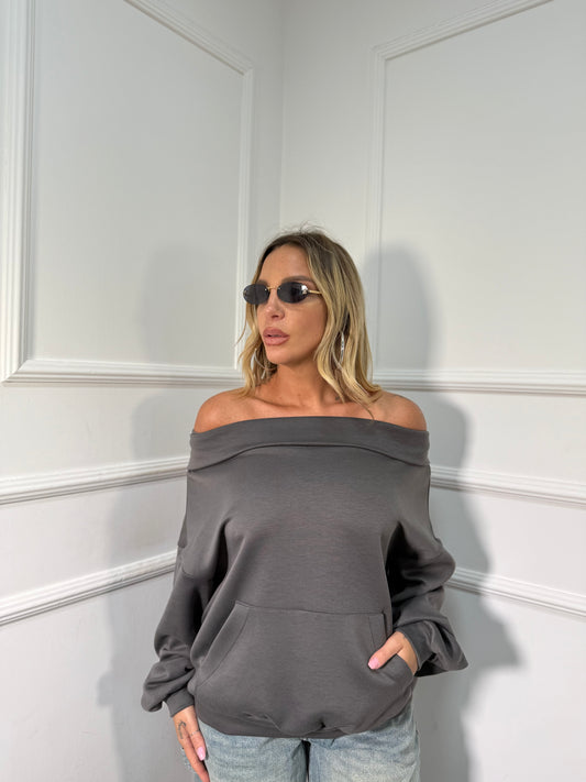 Felpa scollo a barca grigio 97037