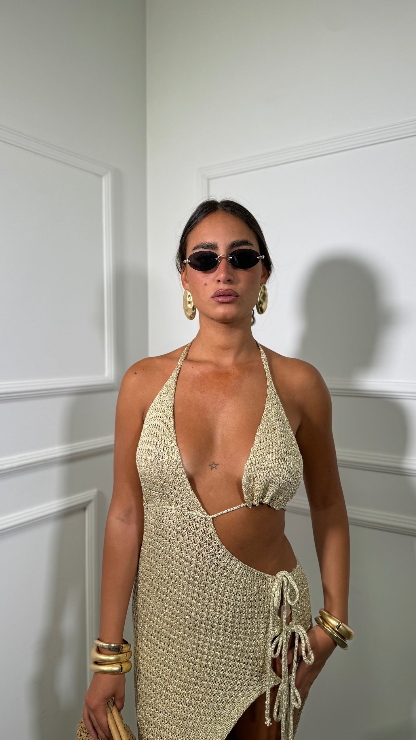 Abito midi in filo lurex Eden oro ab-8136-lx