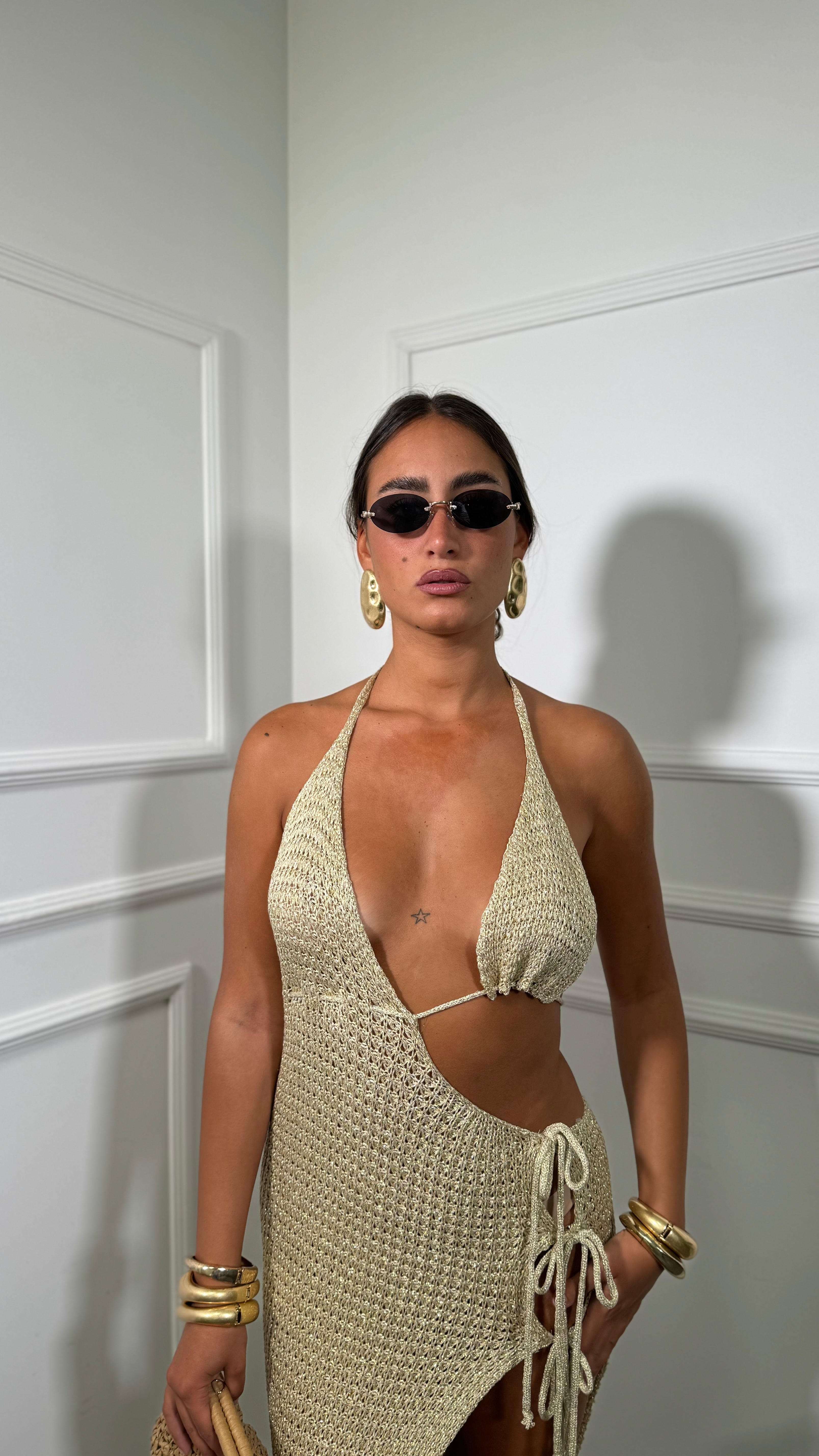 Abito midi in filo lurex Eden oro ab-8136-lx