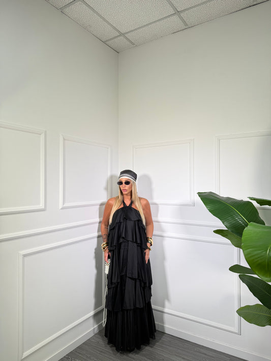 Abito midi con balze La Isla nero my58273