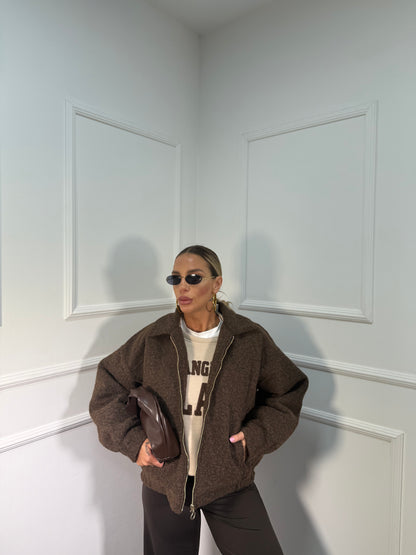 Bomber in lana cotta Shiver cacao 520