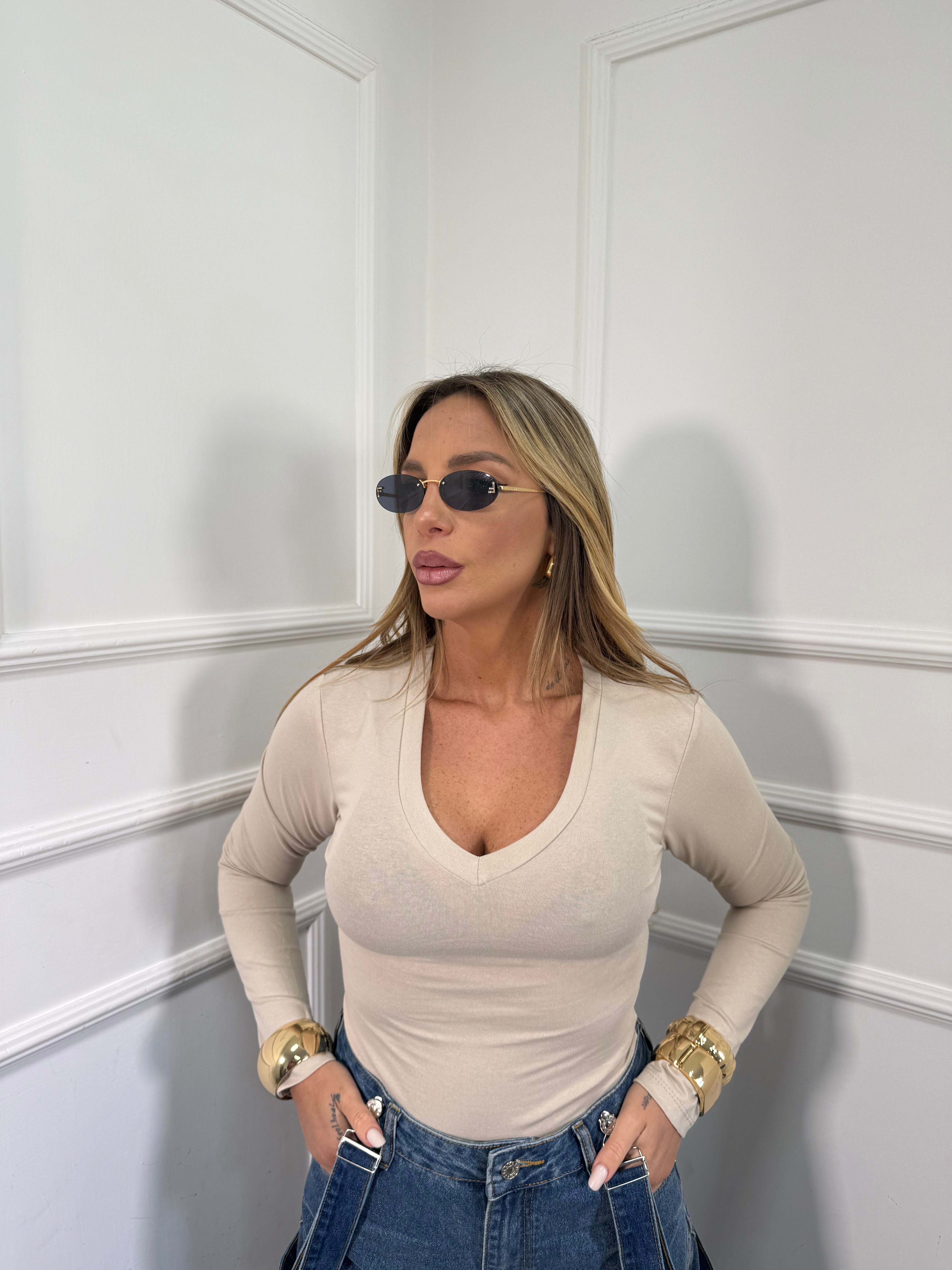 Shirt scollo a V in cotone All Day (vari colori) 5529