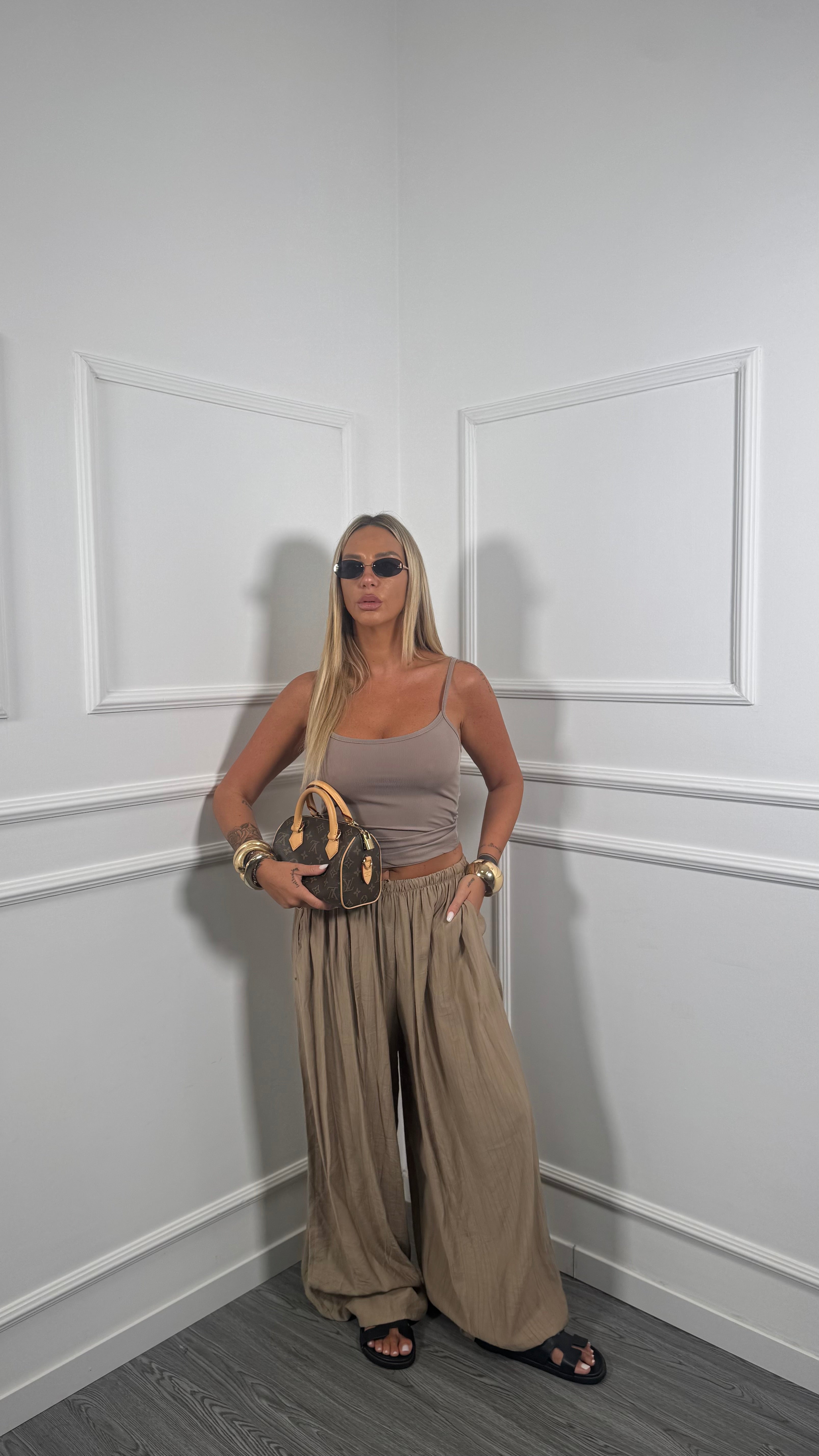 Coordinato canotta + pantalone ampio Essential Taupe