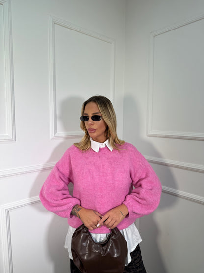 Pullover lana cotta Marshmallow rosa barbie a2412