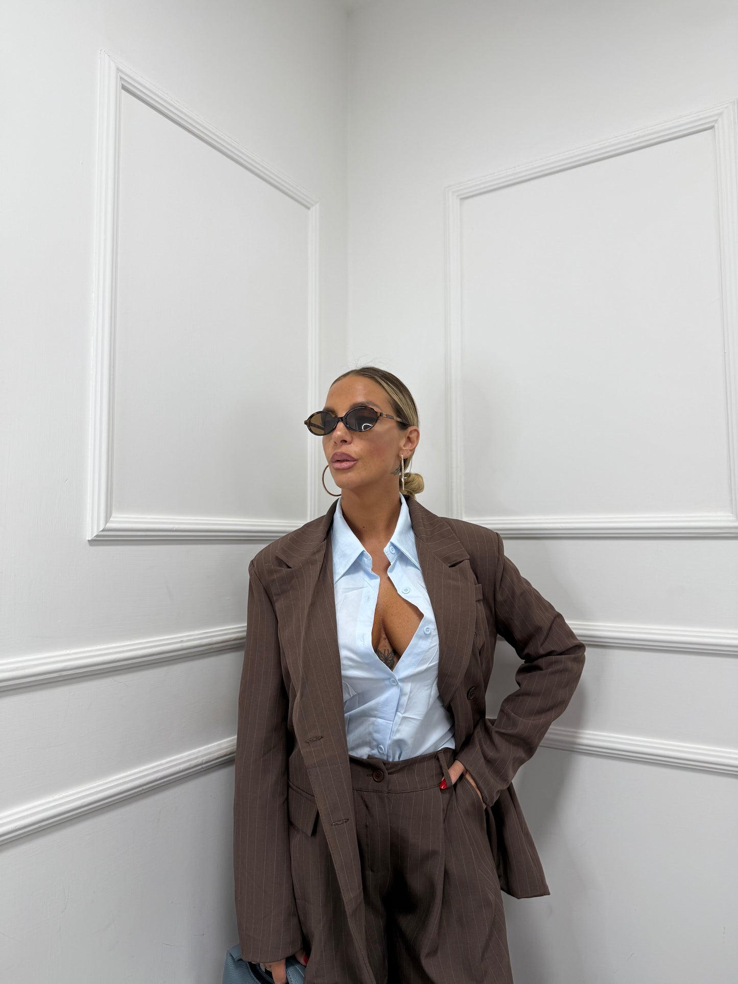 Tailleur gessato Smith caffè my19526