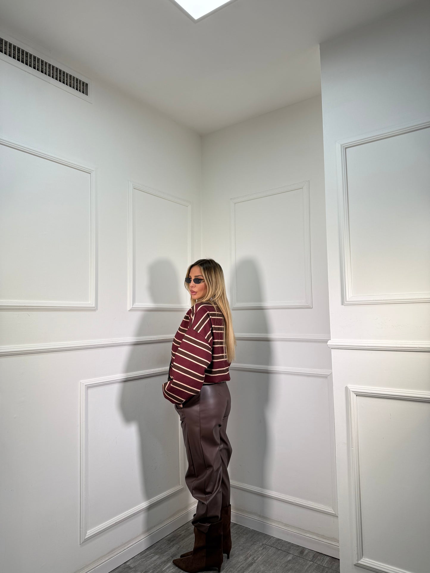 Pantaloni baggy ecopelle Sidney cacao