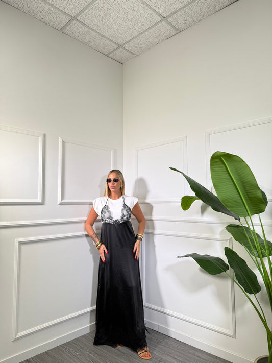 Abito midi in satin Paradise nero L2604