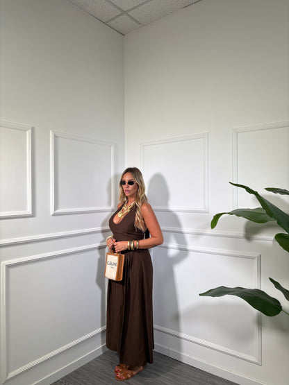 Abito midi a campana Sandy cioccolato 58185