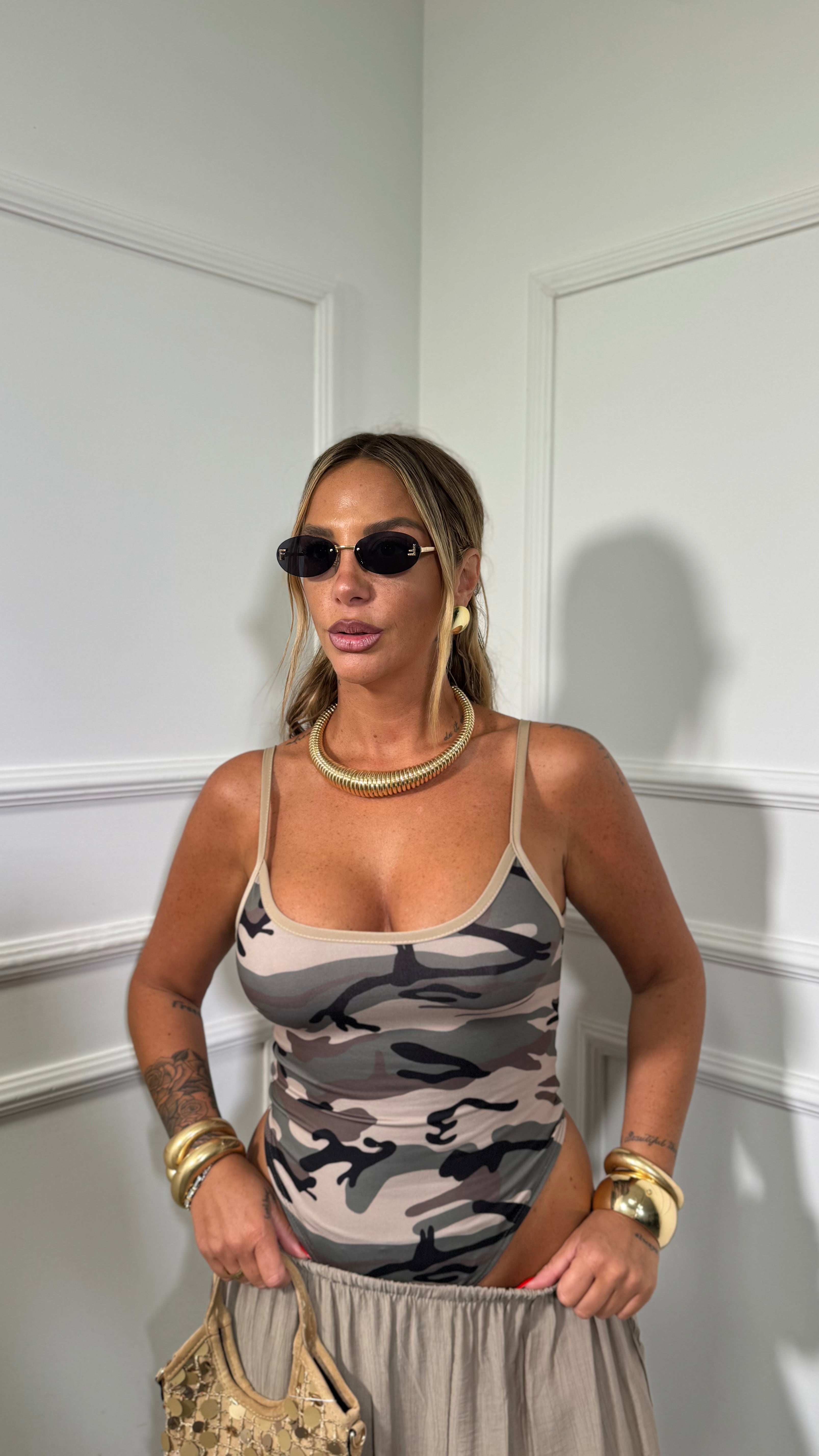 Body in lycra stampa militare Dastin